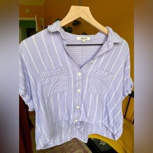 Madewell Lavender Stripe Linen Crop Top Size Medium